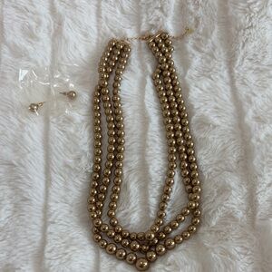 Elegant Gold Pearl Necklace and Earring Set
